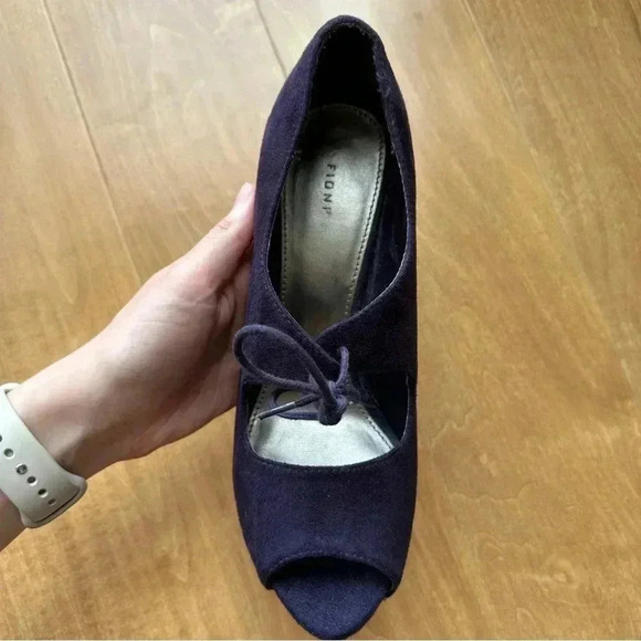 Fioni Faux Suede Eggplant Purple Peep Toe Heels, Women’s Size 7.5 - Picture 5 of 12